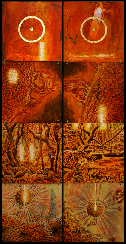 Progrockvierfachalbum Solaris I und II, 2021, Acryl auf MDF, je 124 x 31 cm
