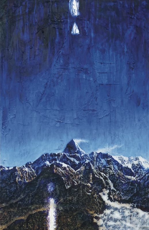 Ohne Titel (Gebirge), 2021, Acryl auf Nessel, 80 x 50 cm